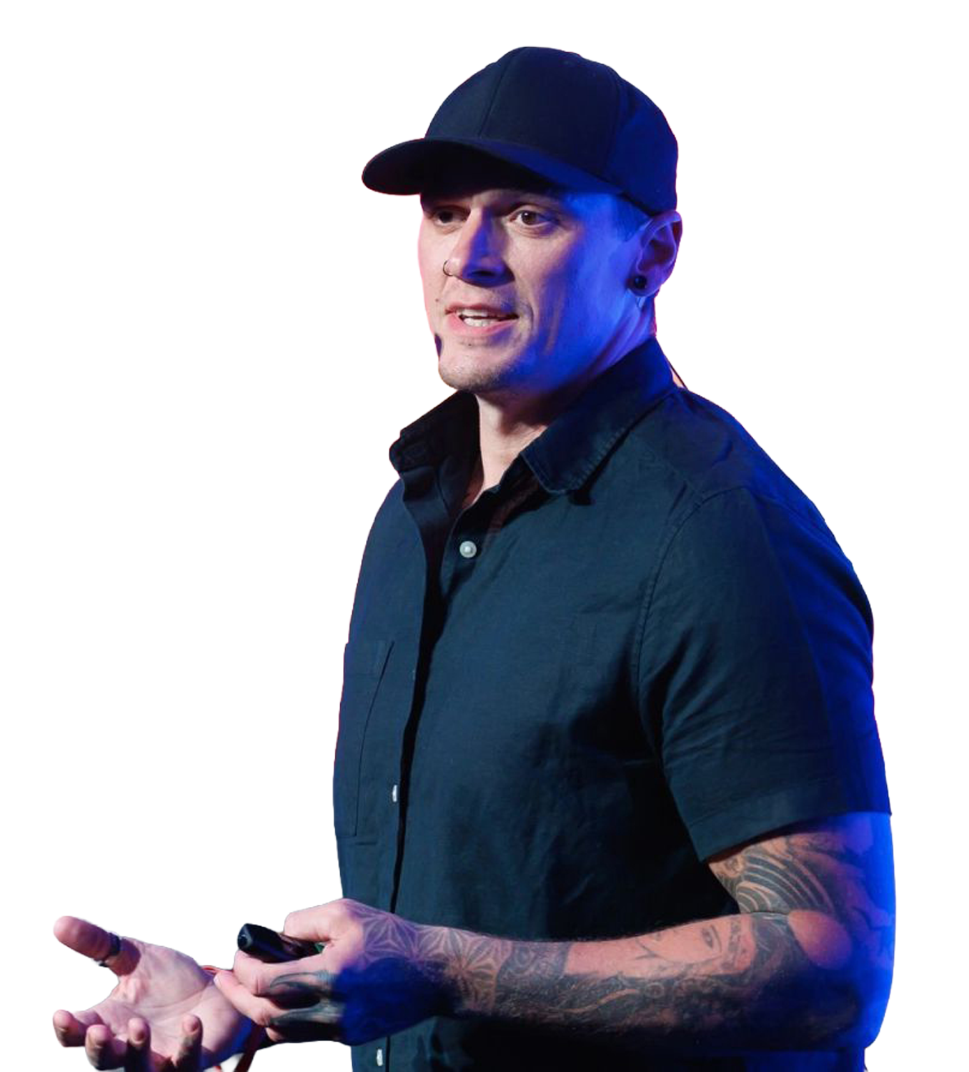 Calvin Innes speaking on stage